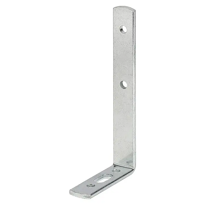 Stabilit Gardinenwinkel - L x B: 95 x 55 mm, Silber - Ein silberner Winkelverbinder mit Löchern zur Befestigung ist auf schwarzem Hintergrund abgebildet, der Stabilität und Haltbarkeit verspricht.