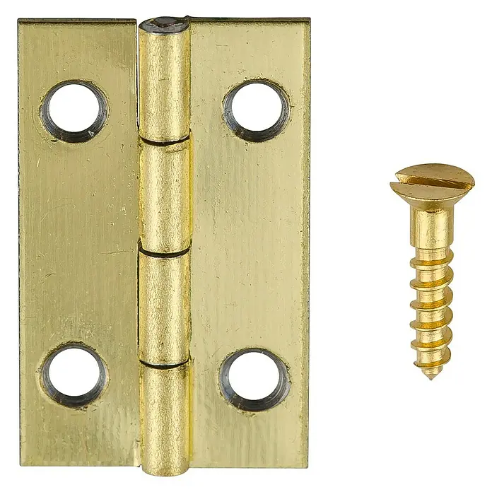 Stabilit Schatullenscharnier - L x B: 25 x 15 mm, Material: Stahl - Goldfarbenes Türscharnier mit passender Schraube, ideal für Möbelreparaturen und DIY-Projekte.