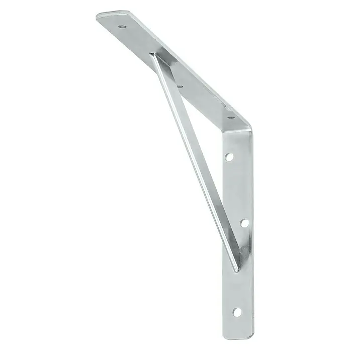 Stabilit Escuadra de pared - L x An x Al: 300 x 30 x 200 mm, Carga soportada: 300 kg, Acero, Galvanizado - Imagen de un soporte de estante de metal. Su robusta construcción garantiza un soporte fiable para estantes y otros elementos en la habitación.