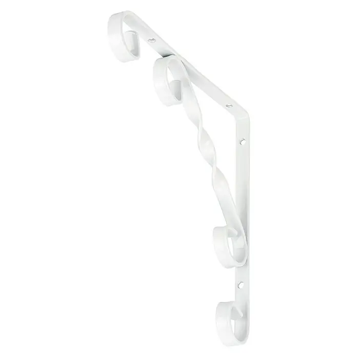 Stabilit Decor-Konsole - 200 x 200 mm, Belastbarkeit: 20 kg, Weiß - Ein weißer Regalträger mit dekorativen Schnörkeln für stilvolle Wandregale. Stabil und elegant für jedes Zuhause.