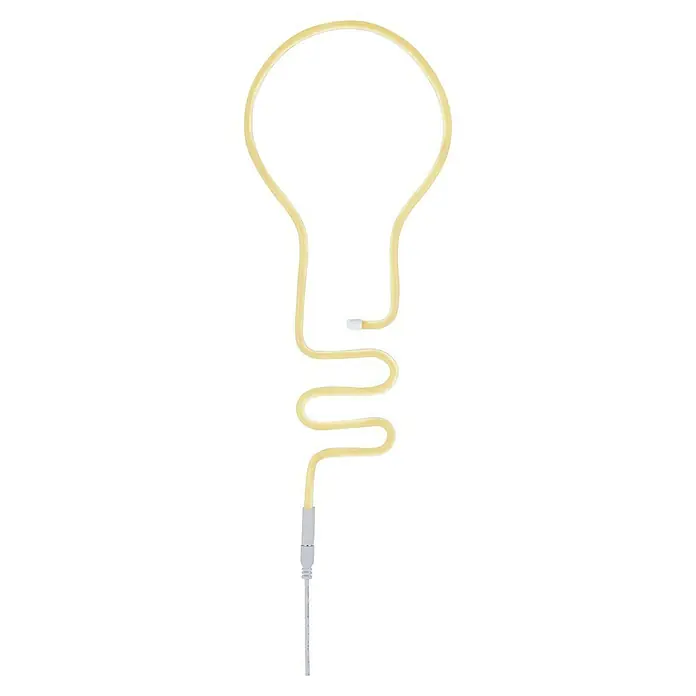 Paulmann Tira LED LED Neon Colorflex USB - Largo: 1 m, Color de luz: Amarillo - Primer plano de una lámpara LED con forma de bombilla con un cable sinuoso sobre un fondo negro para iluminación ambiental.