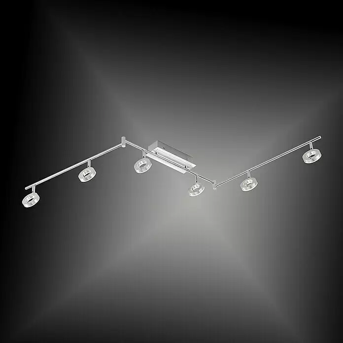 Paul Neuhaus LED-Deckenleuchte - 36 W, L x B x H: 177 x 127,5 x 22 cm, Silber, Warmweiß - Silberfarbenes LED-Schienensystem mit zentraler Basis und sechs verstellbaren Rundstrahlern, beleuchtet.