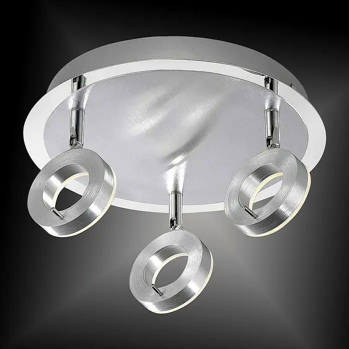 Paul Neuhaus Sileda LED-Deckenstrahler - 18 W, L x B x H: 33,5 x 33,5 x 16,5 cm, Aluminium matt, Warmweiß, Anzahl Leuchtmittel: 3 Stk. - Deckenleuchte mit drei LED-Spots in Ringform für eine moderne und helle Beleuchtung im Raum.