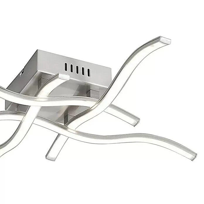 Just Light Wave LED-Deckenleuchte - 19,2 W, L x B x H: 550 x 550 x 90 mm, Stahl, Warmweiß - Moderne LED-Deckenleuchte mit gebürstetem Aluminiumsockel und wellenförmigen, beleuchteten Armen.