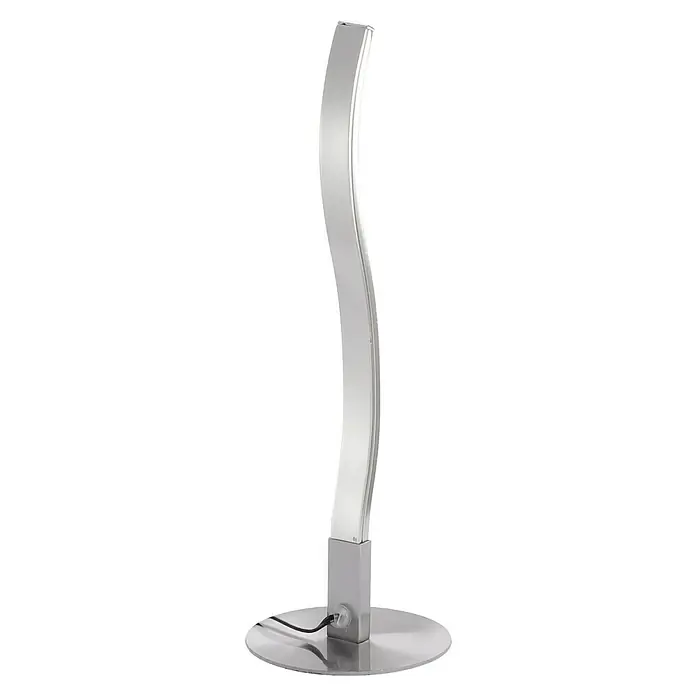 Just Light Wave LED-Tischleuchte - 3 W, L x B x H: 10 x 10 x 30 cm, Stahl, Warmweiß - Elegante silberne LED-Schreibtischlampe mit geschwungenem Design. Die Lampe ist ideal für moderne Büros und Arbeitsbereiche.