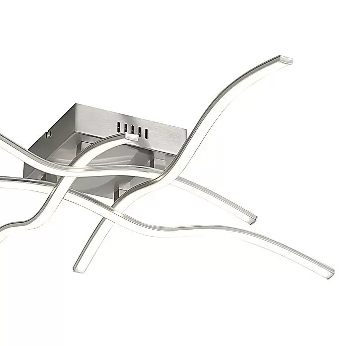Just Light Wave LED-Deckenleuchte - 28,8 W, L x B x H: 78 x 78 x 10 cm, Stahl, Warmweiß - Moderne LED-Deckenleuchte mit gebürstetem Metallsockel und mehreren geschwungenen, beleuchteten Armen.