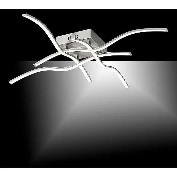 Just Light Wave LED-Deckenleuchte - 28,8 W, L x B x H: 78 x 78 x 10 cm, Stahl, Warmweiß - Moderne Deckenleuchte mit gebürsteter Aluminiumbasis und gewellten LED-Streifen.