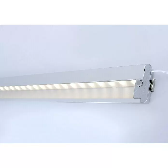 Paul Neuhaus LED-Unterbauleuchte - 6 W, Länge: 59,5 cm, Warmweiß - Silberne LED-Lichtleiste mit sichtbaren LED-Punkten und kleinem Bedienknopf, montagebereit.