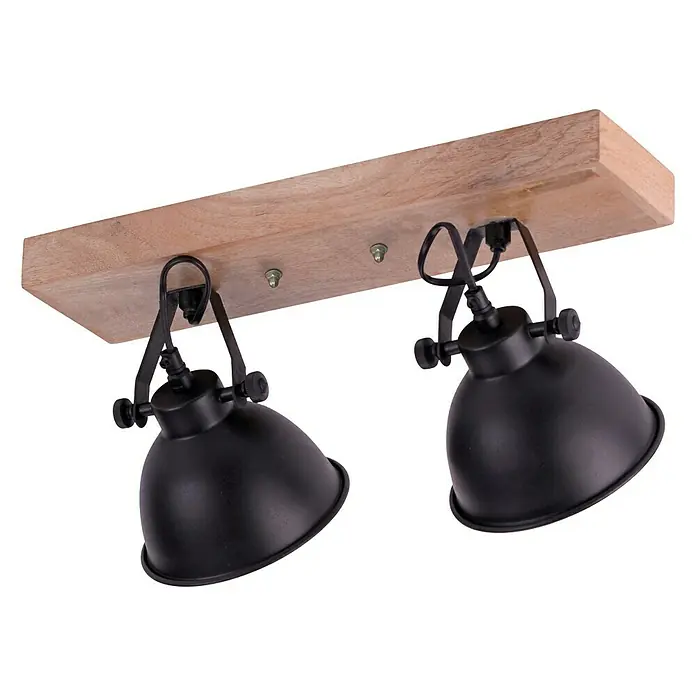 Just Light Samia Deckenstrahler - 80 W, L x B x H: 44 x 22 x 22 cm, Schwarz, Braun, E14 - Moderne Deckenleuchte mit zwei schwarzen Spots und Holzbasis für stilvolle Beleuchtung im Innenbereich.