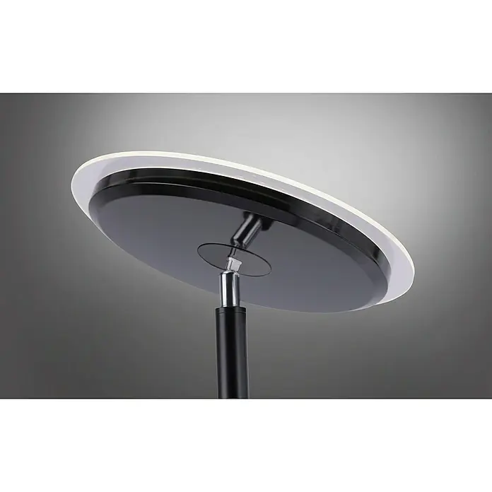 Just Light LED-Stehleuchte Hans - Höhe: 1,81 m - Moderne Stehlampe mit einem runden, schwarzen Lampenschirm und einem weißen Lichtrand, ideal für stilvolle Beleuchtung im Raum.