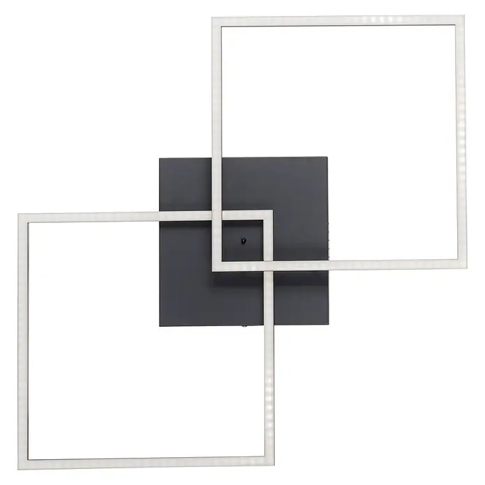 Just Light LED-Deckenleuchte Iven - 40,5 W, L x B x H: 53 x 53 x 7 cm, Schwarz, Warmweiß - Moderne Deckenleuchte mit überlappenden Quadraten und LED-Beleuchtung, die eine elegante und zeitgemäße Atmosphäre schafft.