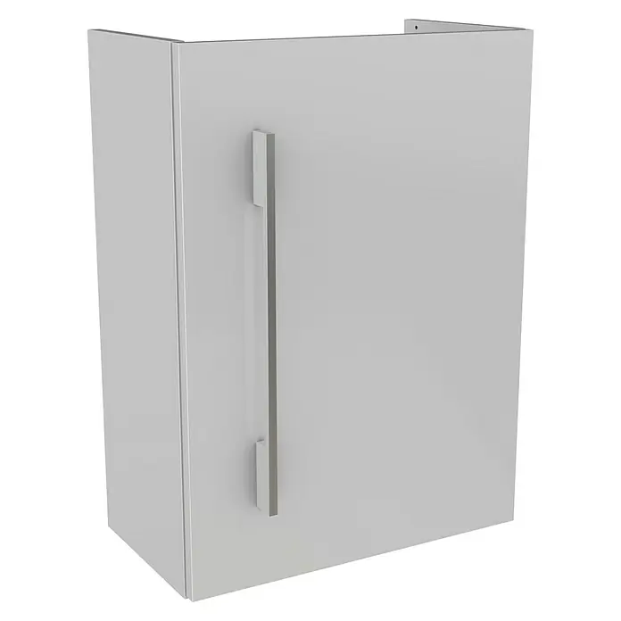 Camargue Stella Mini Badmöbel-Set SM45WLED - Gesamtbreite Badmöbel: 45 cm, Weiß, Hochglänzend, 3 -tlg. - Eine einfache, graue Wandmontage-Küche mit einem langen, modernen Griff, ideal für Stauraum.