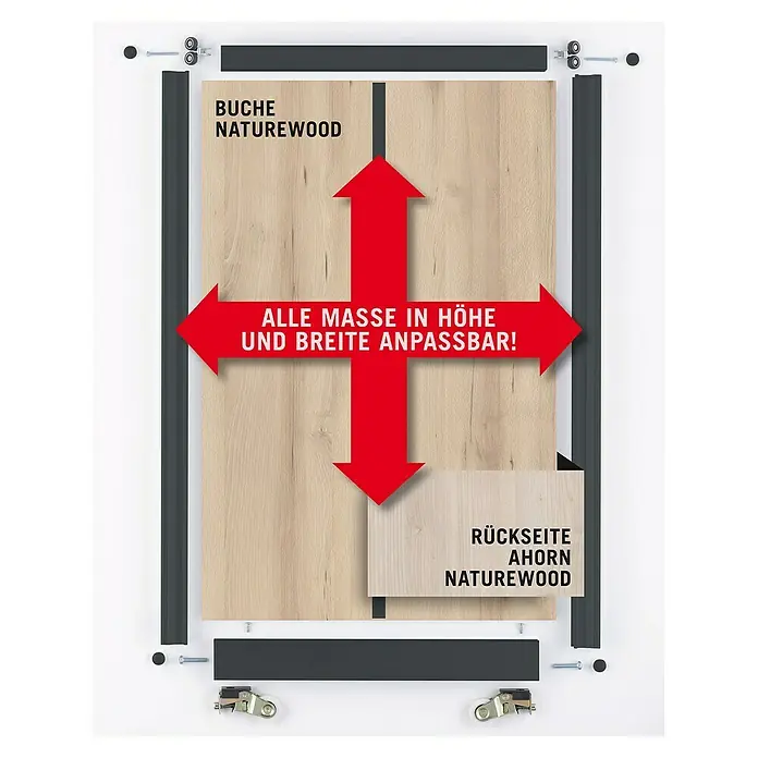 Room Plaza Easy Schiebetür-Bau-Set - Buche Naturwuchs/Ahorn Naturwuchs, Farbe Beschlag: Schwarz - Schiebetürsystem mit anpassbaren Massen in Buche und Ahorn Naturwood.