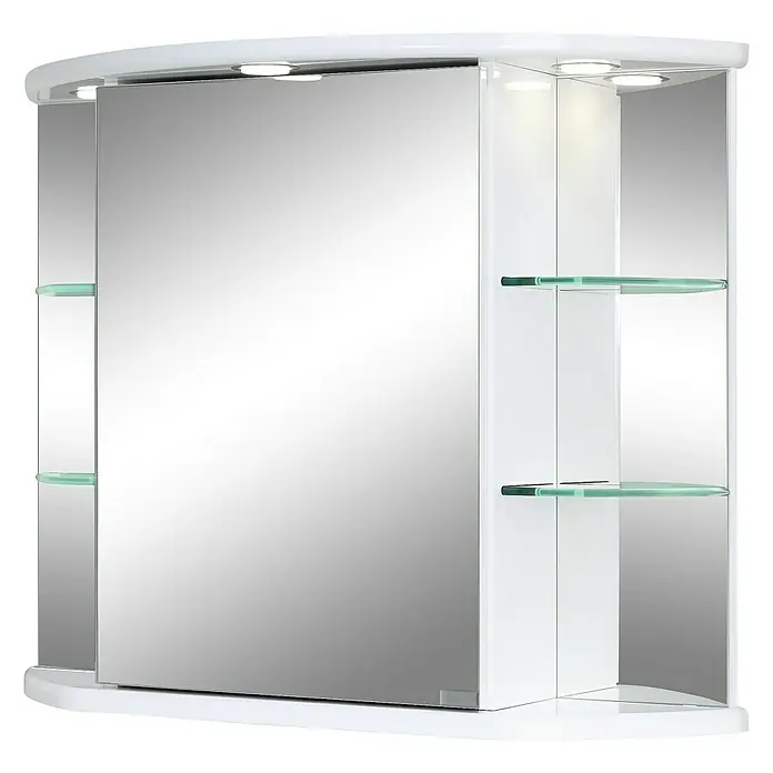 Riva LED-Spiegelschrank Corona - B x H: 81,8 x 64,8 cm, Holz, Weiß - Elegantes Badezimmer-Spiegelschrank mit integrierter Beleuchtung und Glasablagen für stilvolle Badaufbewahrung.