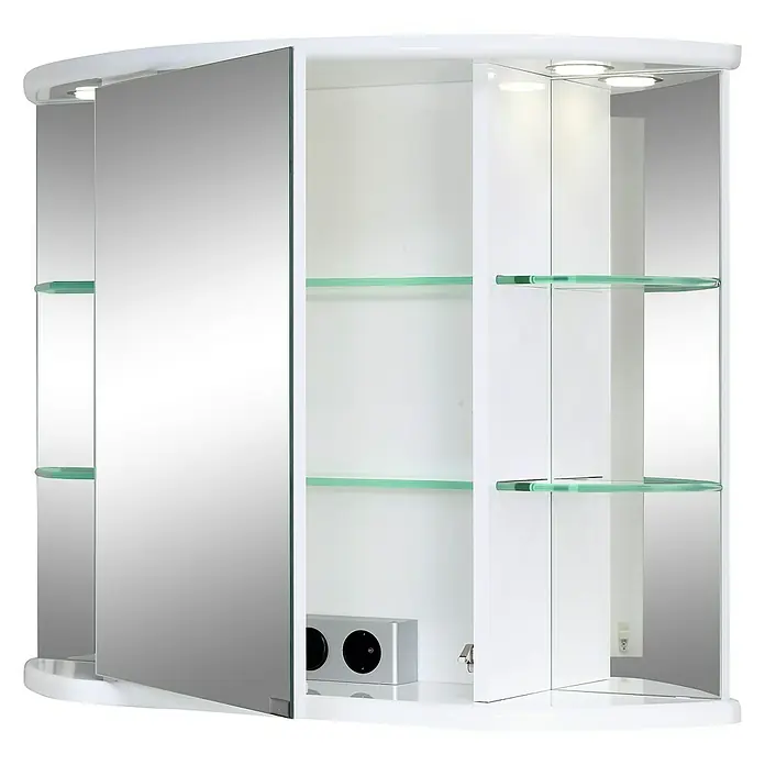 Riva LED-Spiegelschrank Corona - B x H: 81,8 x 64,8 cm, Holz, Weiß - Eleganter Spiegelschrank in Weiß mit Glasablagen und integrierter Beleuchtung. Praktisch und stilvoll für jedes Badezimmer.