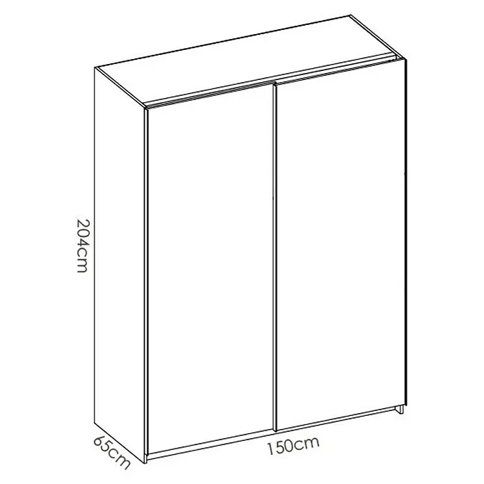 Dekit Armario de puertas correderas Slide - L x An x Al: 65 x 150 x 204 cm, Blanco - Ilustración de un armario con puertas correderas, con unas medidas de 204 cm de altura, 150 cm de ancho y 65 cm de profundidad.