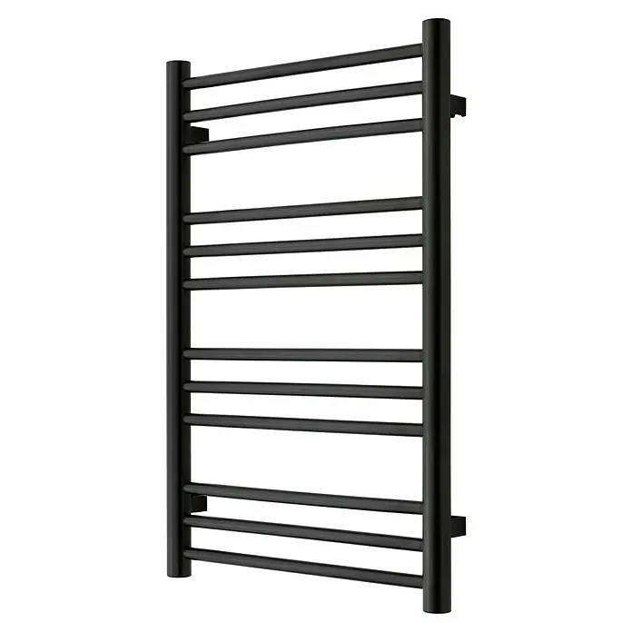 TVS Design Badheizkörper Pivo 12-500 - B x H: 500 x 785 mm, Wärmeleistung bei Vorlauftemperatur von 75 °C (D: 50): 160 W, Schwarz - Schwarzer beheizter Handtuchhalter mit mehreren Stangen für schnelles Trocknen und stilvolle Badezimmerwärme.