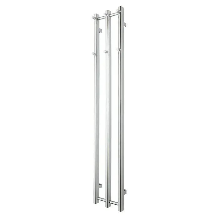 TVS Design Badheizkörper Vino 3 - B x H: 250 x 1.400 mm, Wärmeleistung bei Vorlauftemperatur von 75 °C (D: 50): 98 W, Chrom - Vertikaler Heizkörper mit drei polierten Chromsäulen, verbunden durch horizontale Stangen, ideal für moderne Badezimmer.