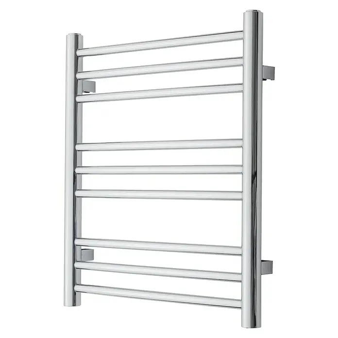 TVS Design Badheizkörper Pivo 9-500 - B x H: 500 x 590 mm, Wärmeleistung bei Vorlauftemperatur von 75 °C (D: 50): 81 W, Chrom - Ein moderner, verchromter Handtuchwärmer mit horizontalen Stangen und vertikalen Rahmen. Ideal für jedes Badezimmer, um Handtücher warm und trocken zu halten.