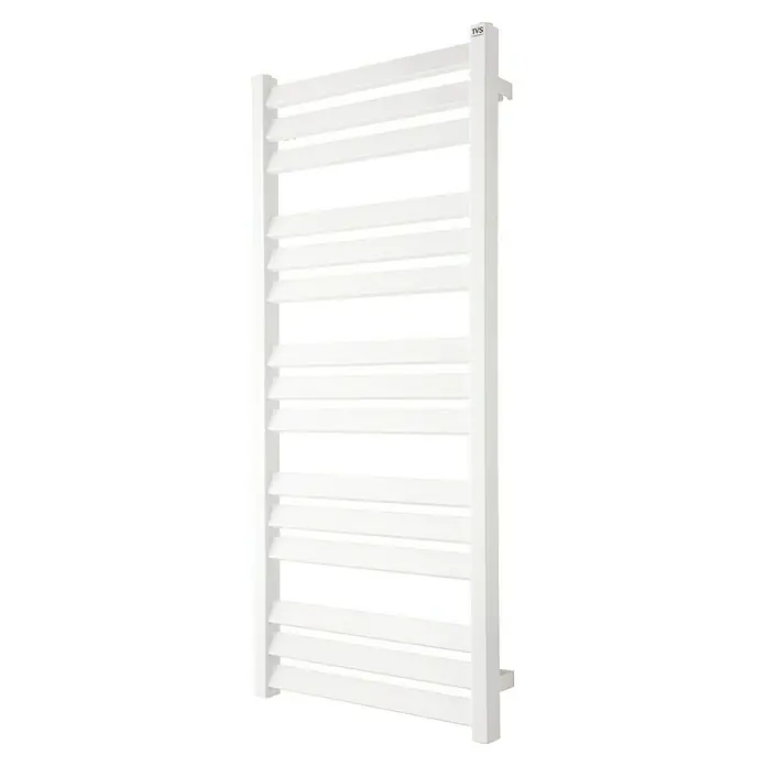 TVS Design Badheizkörper Paso 15-500 - B x H: 500 x 1.120 mm, Wärmeleistung bei Vorlauftemperatur von 75 °C (D: 50): 283 W, Weiß - Ein eleganter, weißer Handtuchwärmer mit horizontalen Sprossen, ideal für jedes moderne Badezimmer und sorgt für warme, trockene Handtücher.