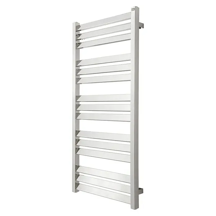 TVS Design Badheizkörper Paso 15-500 - B x H: 500 x 1.120 mm, Wärmeleistung bei Vorlauftemperatur von 75 °C (D: 50): 174 W, Chrom - Ein moderner, weißer Handtuchwärmer mit horizontalen Heizstäben und einem rechteckigen Rahmen, ideal für jedes Badezimmer.