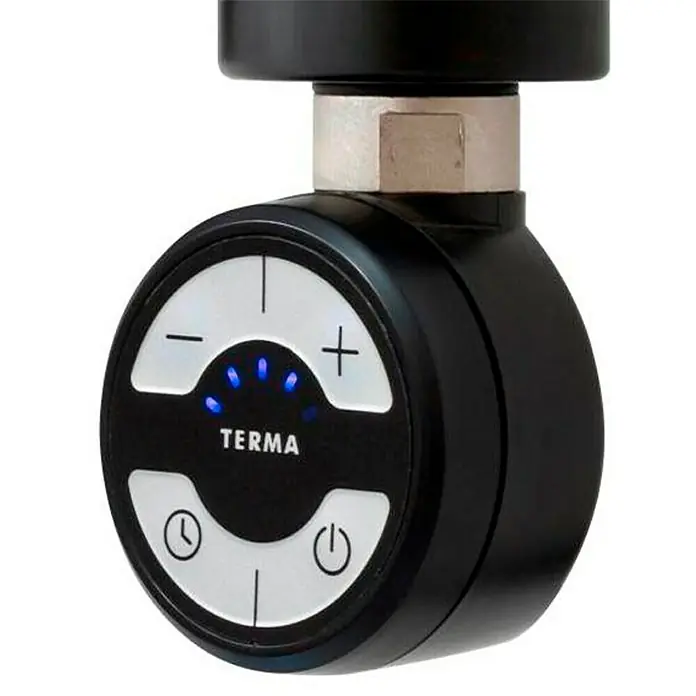 TVS Design Heizstab - 300 W, Schwarz, Ein-/Ausschalter - Ein Terma Heizkörperthermostat mit einem Bedienfeld zur Temperaturregelung und Ein/Aus-Schalter.