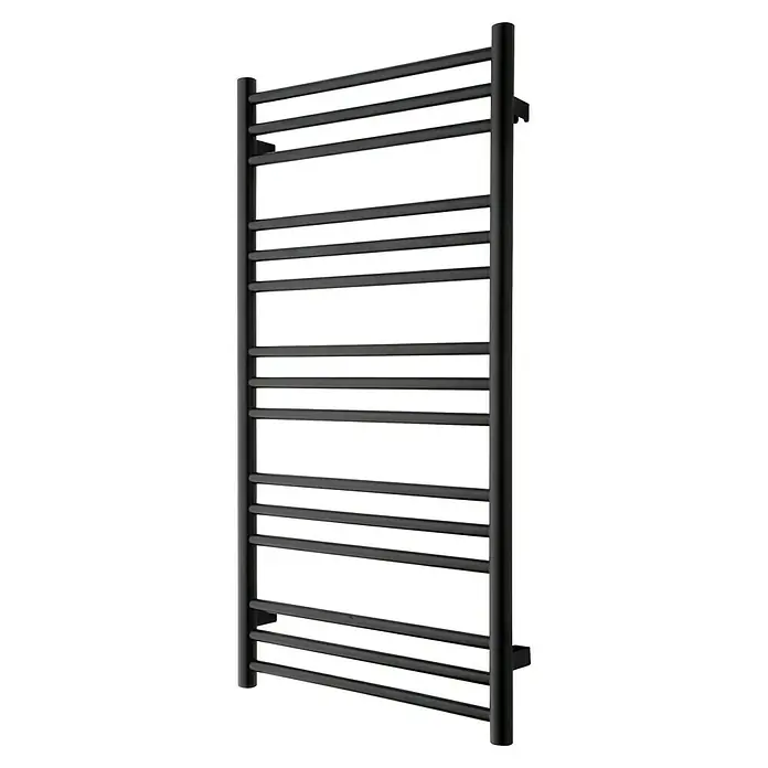 TVS Design Badheizkörper Pivo 15-500 - B x H: 500 x 990 mm, Wärmeleistung bei Vorlauftemperatur von 75 °C (D: 50): 200 W, Schwarz - Schwarzer, beheizbarer Handtuchhalter für Badezimmer. Stilvolles Design zur Trocknung und Wärmung von Handtüchern, passend für moderne Badezimmer.