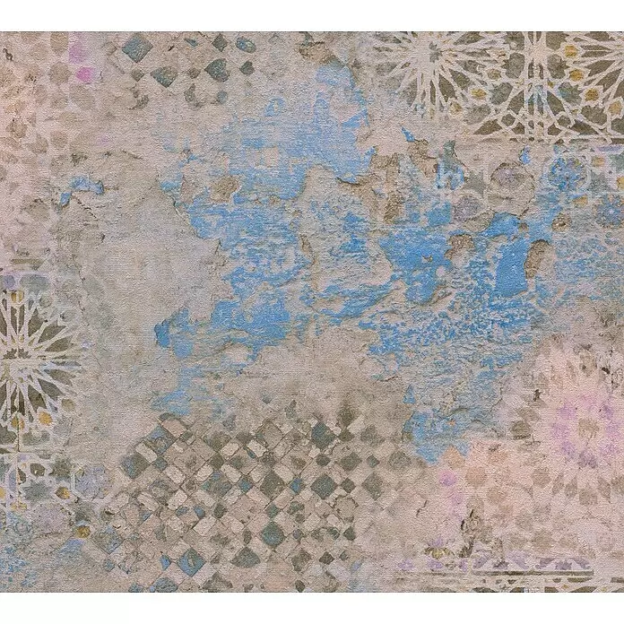 A.S. Création Metropolitan Stories II Vliestapete Fliese Vintage - Blau/Creme, Fliesenoptik, 10,05 x 0,53 m - Detailaufnahme