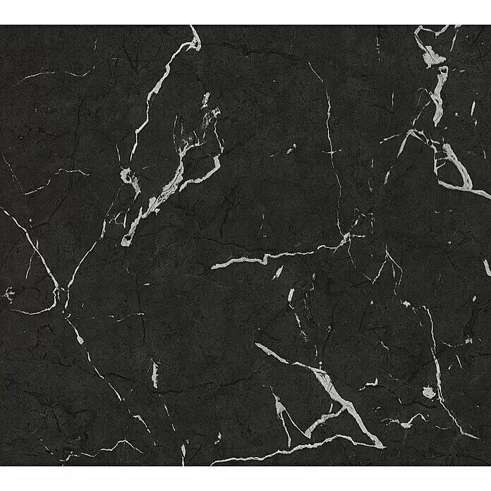 A.S. Création Metropolitan Stories II Vliestapete Marmor - Schwarz/Silber, Steinoptik, 10,05 x 0,53 m - Schwarzer Marmor mit auffälliger weißer Äderung.