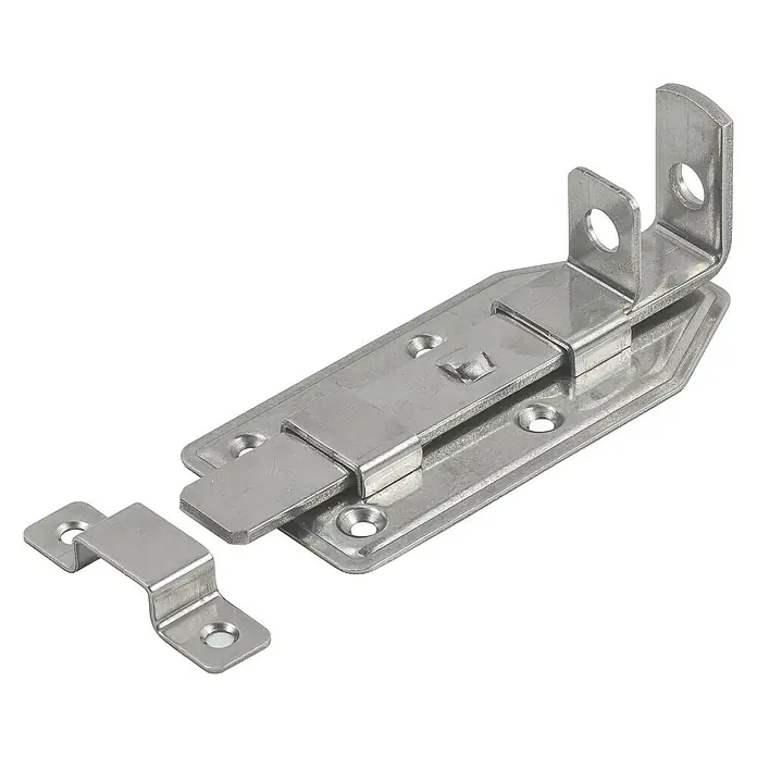 Stabilit Schieberiegel - L x B: 120 x 56 mm, Edelstahl - Metallriegel für Türen und Tore. Der Riegel ist aus robustem Metall gefertigt und bietet zuverlässigen Schutz vor unbefugtem Zugriff.