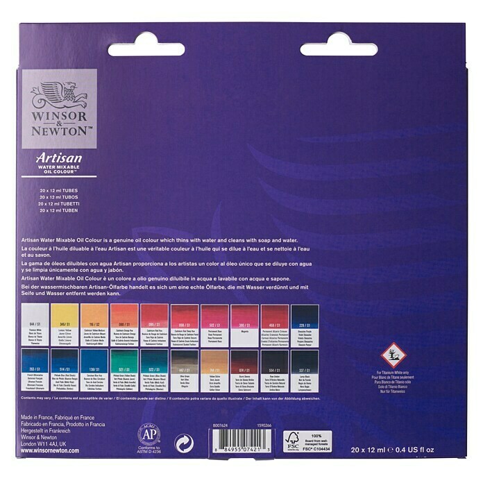 Winsor & Newton Artisan Ölfarben-Set20 Stk. x 12 ml, Tube Back View