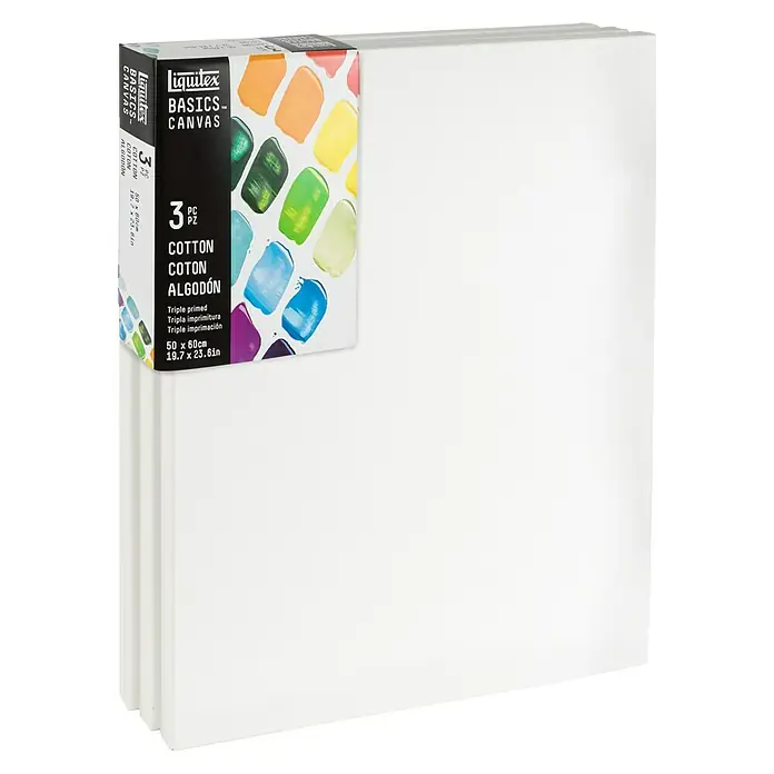 Liquitex Basics Keilrahmen CNV - 60 x 50 x 1,8 cm, Baumwolle, 3-fach grundiert - Eine Packung Liquitex Basics Leinwände, 3 Stück, ideal für Künstler und Hobbyisten zum Malen und Gestalten.