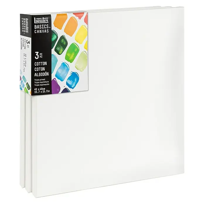 Liquitex Basics Keilrahmen CNV - 40 x 40 x 1,8 cm, Baumwolle, 3-fach grundiert - Eine Packung Liquitex Basics Leinwände, bestehend aus drei Stück, ideal für Künstler und Hobbyanwender.