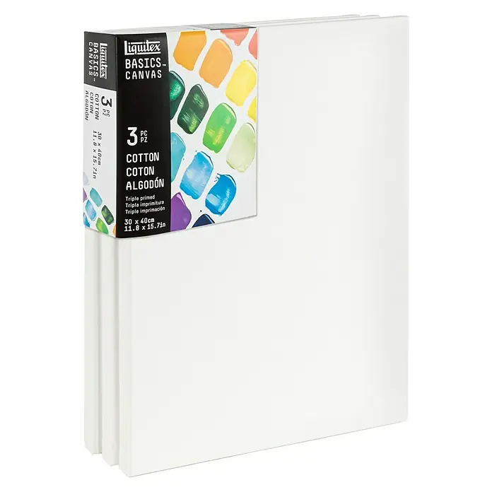 Liquitex Basics Keilrahmen CNV - 40 x 30 x 1,8 cm, Baumwolle, 3-fach grundiert - Ein Paket mit drei Liquitex Basics Leinwänden, ideal für Künstler und Hobbyisten.
