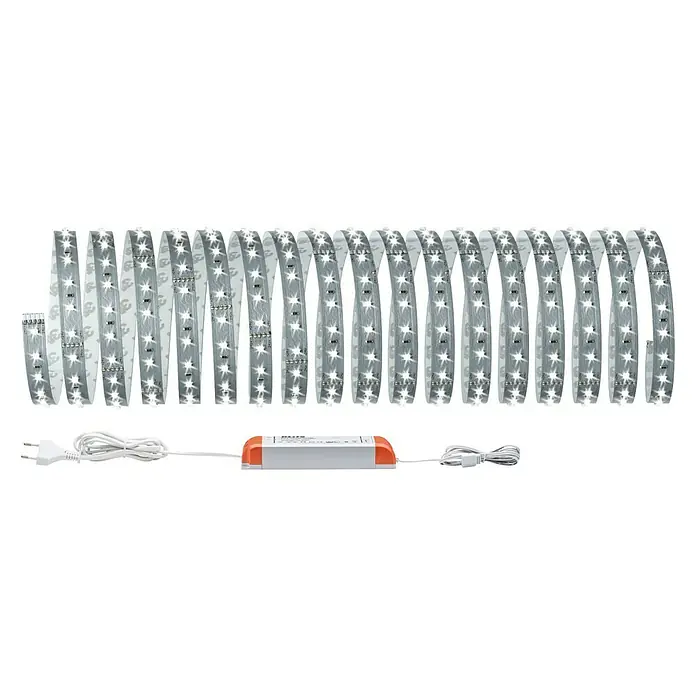 Paulmann MaxLED 500 Tira LED - L x Al: 10 m x 3 mm, Plateado, Blanco neutro - Tira LED con transformador y enchufe. La tira de luz LED garantiza una iluminación ambiental en interiores.
