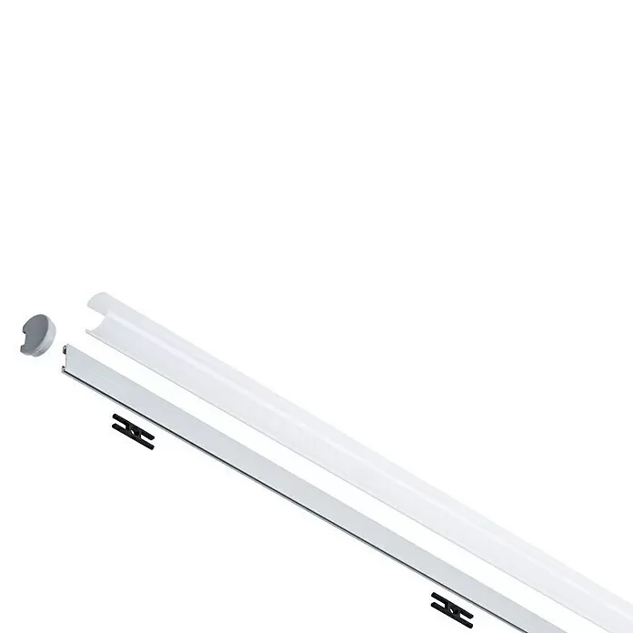 Paulmann Profilstange Function Tube Profil - L x H: 2 m x 22 mm - Komponenten für ein LED-Profilsystem: silberne Aluminiumschiene, weißer Diffusor, Endkappe und schwarze Befestigungsklammern.