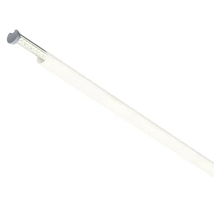Paulmann Profilstange Function Tube Profil - L x H: 2 m x 22 mm - Weißes Rohr mit freiliegendem LED-Streifenlicht, abgeschlossen mit einem grauen Endstück.