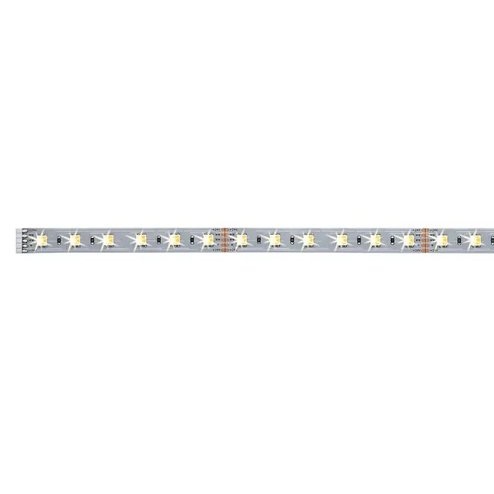 Paulmann MaxLED LED-Band SmartHome Tunable White - Silber, L x H: 1 m x 3 mm - Das Bild zeigt einen LED-Streifen mit mehreren LEDs, die gleichmäßig auf dem Streifen verteilt sind. Dieser LED-Streifen eignet sich für vielfältige Beleuchtungsanwendungen.