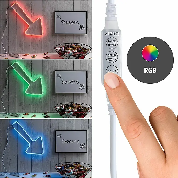 Paulmann LED-Band Neon Colorflex USB Strip - Länge: 1 m, Lichtfarbe: Mehrfarbig - Neonpfeil-Leuchte mit RGB-LED-Funktion zur individuellen Farbanpassung, perfekt für stimmungsvolle Beleuchtung und als Blickfang.