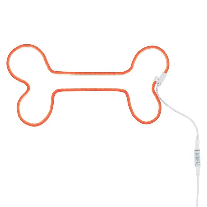 Paulmann LED-Band Neon Colorflex USB Strip - Länge: 1 m, Lichtfarbe: Mehrfarbig - Abbildung einer Neon-Hundeknochenlampe mit weißem Kabel und Controller, die sich perfekt für Tierliebhaber eignet.