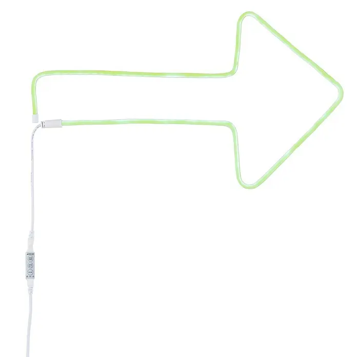 Paulmann LED-Band Neon Colorflex USB Strip - Länge: 1 m, Lichtfarbe: Mehrfarbig - Leuchtender grüner Pfeil mit stromführendem Kabel, eine auffällige und moderne Richtung, die Aufmerksamkeit erregt.