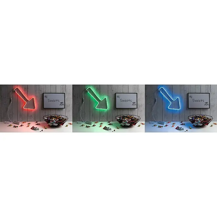 Paulmann LED-Band Neon Colorflex USB Strip - Länge: 1 m, Lichtfarbe: Mehrfarbig - Neonpfeil-Leuchtreklame in Rot, Grün und Blau. Dekorative Leuchte in Pfeilform für Süßigkeiten-Liebhaber, modernes Design.