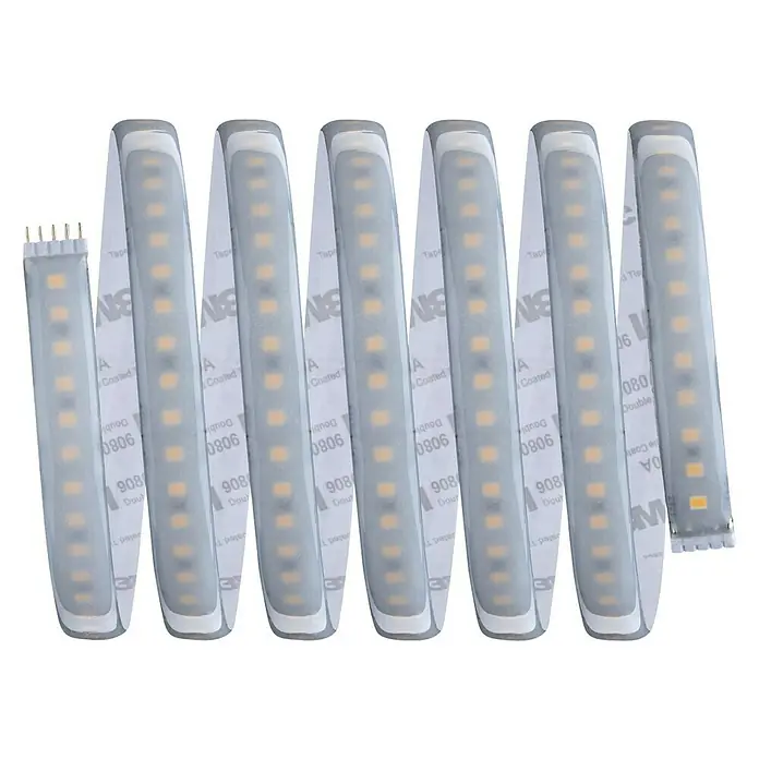 Paulmann MaxLED 1.000 LED-Band Warmweiß - L x H: 2,5 m x 4 mm, Silber - Nahaufnahme einer LED-Lichtleiste mit Klebestreifen. Ideal für Innenräume, energiesparend & einfach zu installieren.