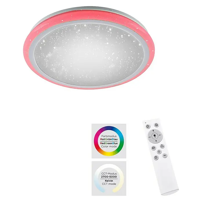 Just Light LED-Deckenleuchte Luisa - 32 W, Weiß, Warmweiß - LED-Deckenleuchte mit Farbwechsel und Fernbedienung zur Steuerung von Farbmodi und Lichttemperatur für ein stimmungsvolles Ambiente.