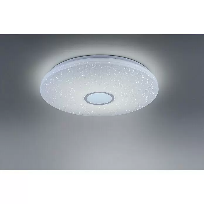 Just Light LED-Deckenleuchte Jonas - 40 W, Weiß, Tageslichtweiß - Runde weiße Deckenleuchte mit Glitzereffekt und silberfarbenem Mitteldetail.