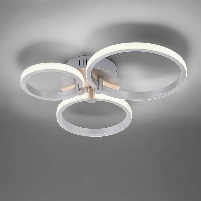 Just Light LED-Deckenleuchte Johanna - 18 W, L x B x H: 49 x 40 x 8 cm, Silber, Warmweiß - Moderne LED-Deckenleuchte mit drei ineinander verschlungenen Ringen, die ein helles und energieeffizientes Licht spenden.