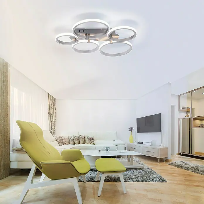 Just Light LED-Deckenleuchte Johanna - 48 W, L x B x H: 66 x 55 x 6,6 cm, Silber, Warmweiß - Moderne Deckenleuchte mit kreisförmigem Design. Die Leuchte ist aus Metall gefertigt und hat eine silberne Farbe. Sie sorgt für eine angenehme Beleuchtung.