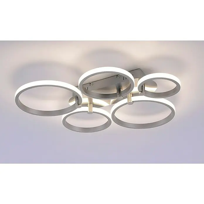 Just Light LED-Deckenleuchte Johanna - 48 W, L x B x H: 66 x 55 x 6,6 cm, Silber, Warmweiß - Moderne Deckenleuchte mit fünf kreisförmigen LED-Elementen, die ein helles und stilvolles Lichtdesign erzeugen. Ideal für zeitgenössische Räume.