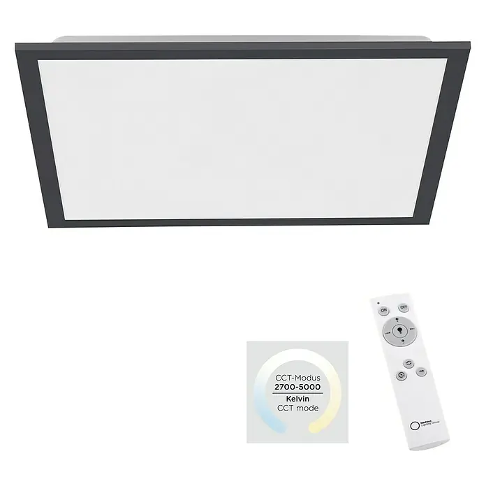 Just Light LED-Panel - 28 W, L x B x H: 45,5 x 45,5 x 6,6 cm, Schwarz - LED-Deckenleuchte mit Fernbedienung zur Anpassung der Farbtemperatur (2700-5000 Kelvin). Moderne Beleuchtungslösung für jeden Raum.