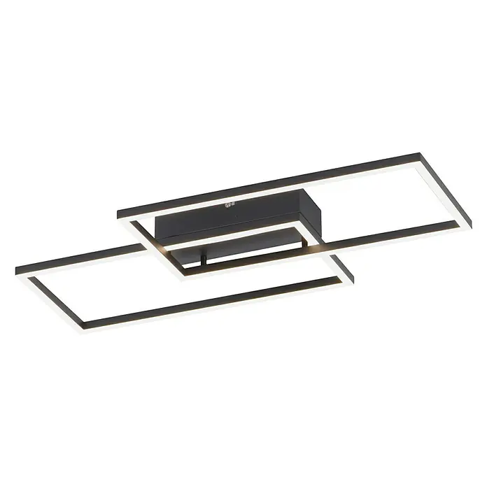 Just Light LED-Deckenleuchte Iven - 30 W, L x B x H: 61 x 33 x 7 cm, Schwarz - Moderne LED-Deckenleuchte mit überlappenden Rechtecken und minimalistischem Design für stilvolle Beleuchtung.